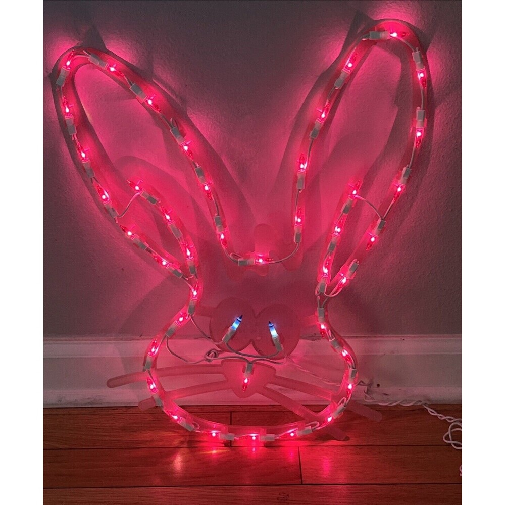 Easter Lighted Indoor Outdoor Decoration Rabbit Pink Bunny Face Lights Decor